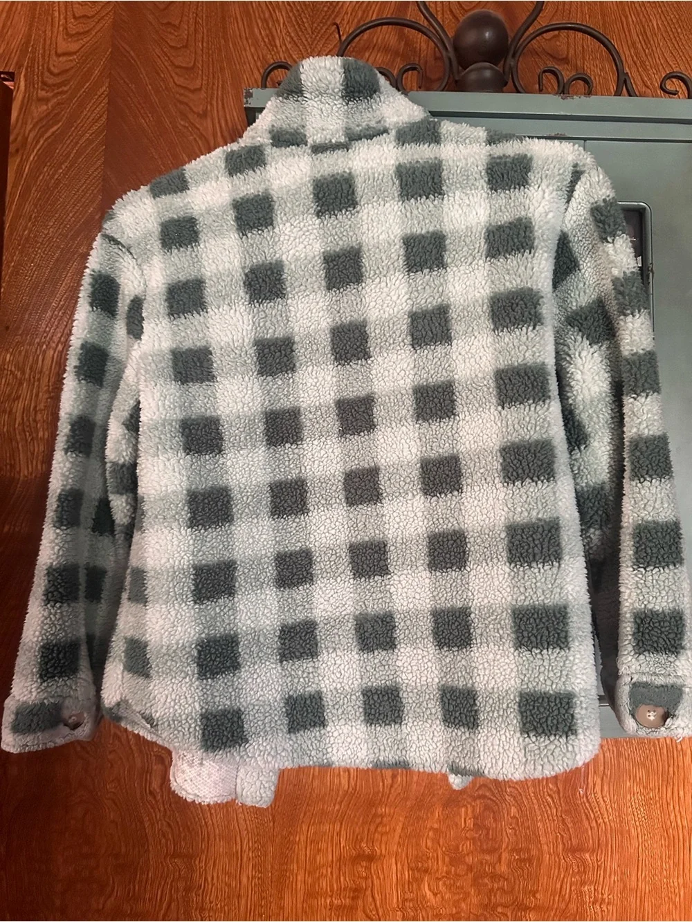 art class Green & White Checkered Sherpa Button Jacket